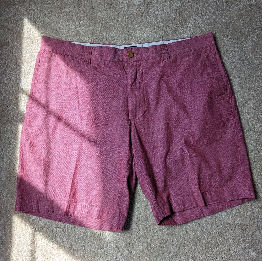 J Crew Factory Gramercy 9" Red Chambray Cotton Flat Front Shorts